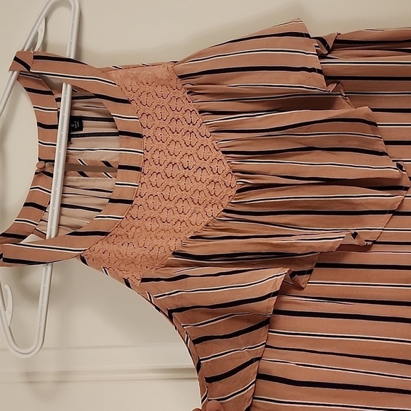 Torrid | Pink Striped High Neck Challis Ruffle Lace Tank Top - Picture 3 of 7